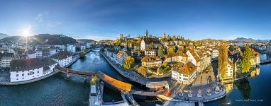 Lucerne panorama. Spreuer Bridge (Spreuerbr&#252;cke)