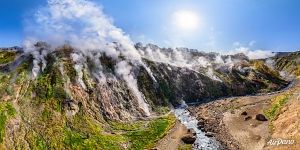 Geyser complex &#34;Vitrazh&#34; from the altitude of 50 meters